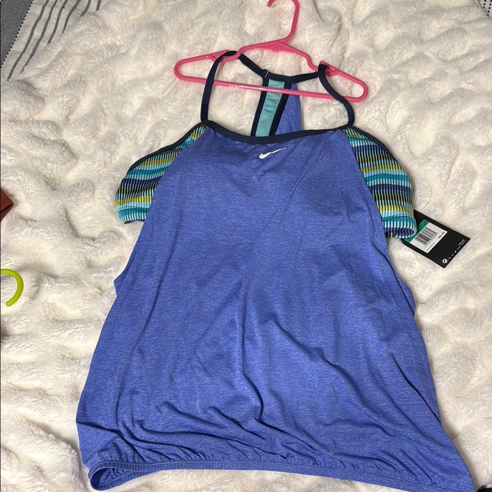 Nike Blue and Striped Athletic Tank